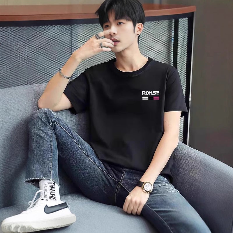 Summer Men'S Trendy Versatile Slim Fit Comfortable Breathable Short-Sleeve T-Shirt Classic Simple Wrinkle-Free Treatment Crew Neck T-Shirt - Image 5